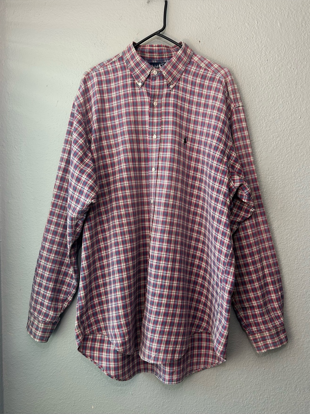 Ralph Lauren Mens XL Plaid Button Down Shirt Hand Woven Cotton Pink Multicolor